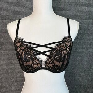 NWT Adore Me Black Lace Strappy Bra 34C Sheer Lingerie Underwire